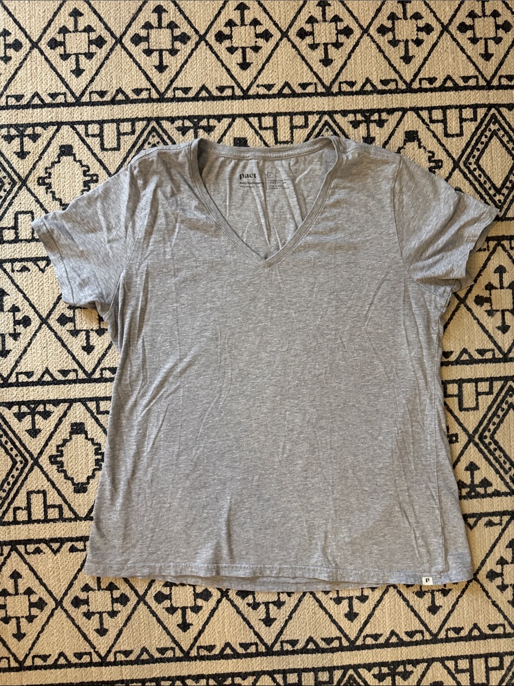 Pact Soft Heather Organic Cotton Gray V-Neck Short Sleeve Tee